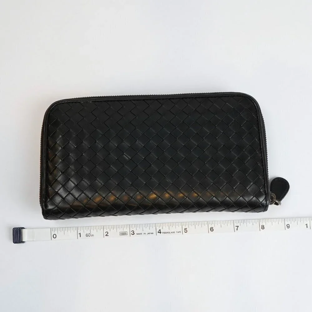 Bottega Veneta Continental Black Intrecciato Leather Zip Wallet 8.5in Oversized - Picture 10 of 11